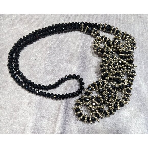 Vintage Glam Metal And Glass Beaded Loop Statement Necklace - Picture 4 of 5